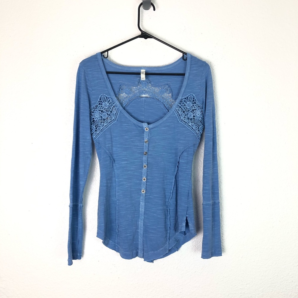 Free People Long Sleeve Lace Button Down